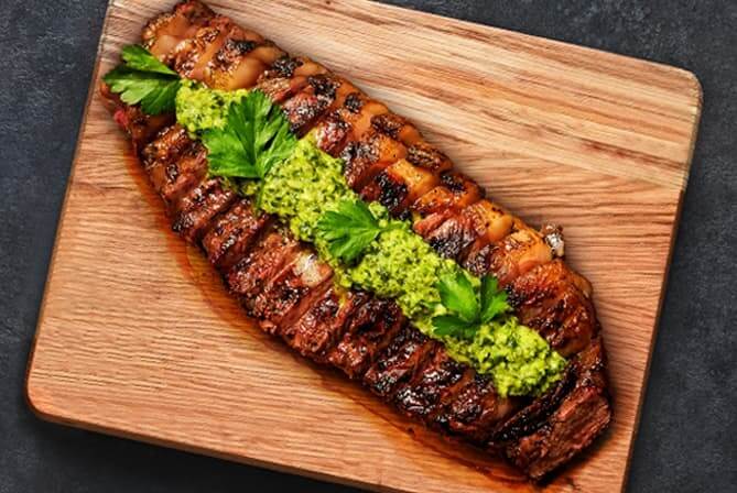 grilled wagyu new york strip steak with chimichurri