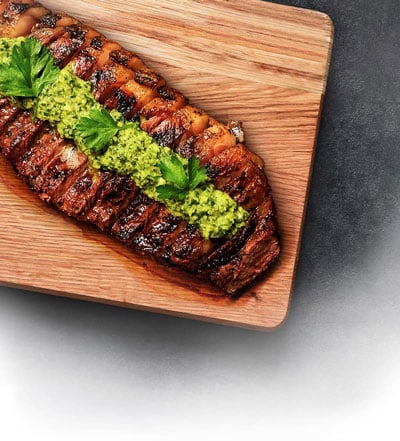 Grilled New York Strip with Browned Butter and Fresh Chimichurri Recipe